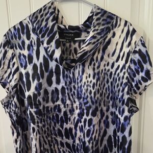 Jones New York Women's Black and Blue Patterned Top